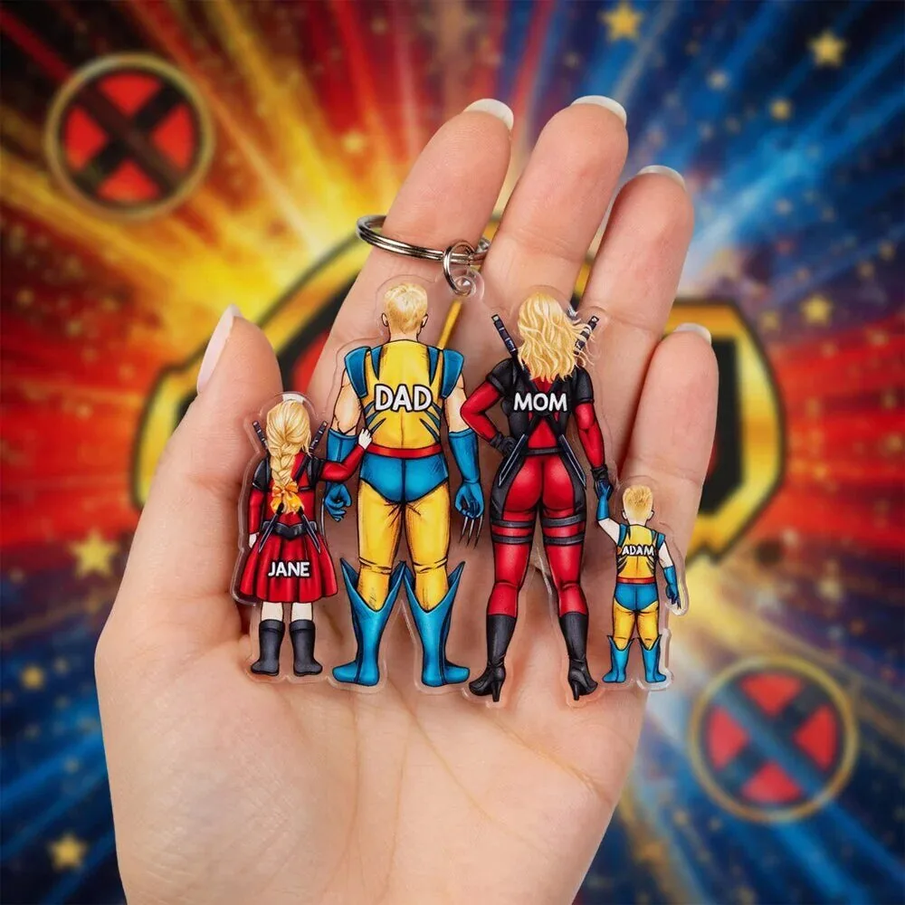 Personalized X-Men Family Portrait Keychain for Dad Mom Jane Adam