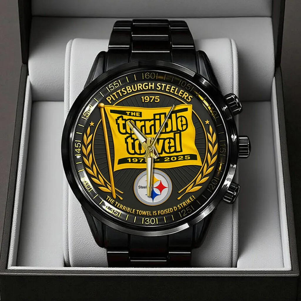 Pittsburgh Steelers The Terrible Towel Black Stainless Steel Watch