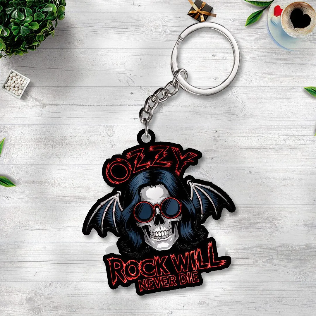 Ozzy Osbourne Rock Will Never Die Skull Bat Wings Keychain