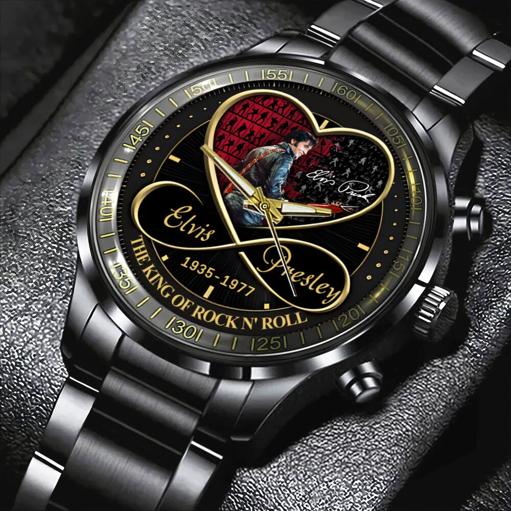 Black Stainless Steel Watch featuring Elvis Presley, The King of Rock and Roll