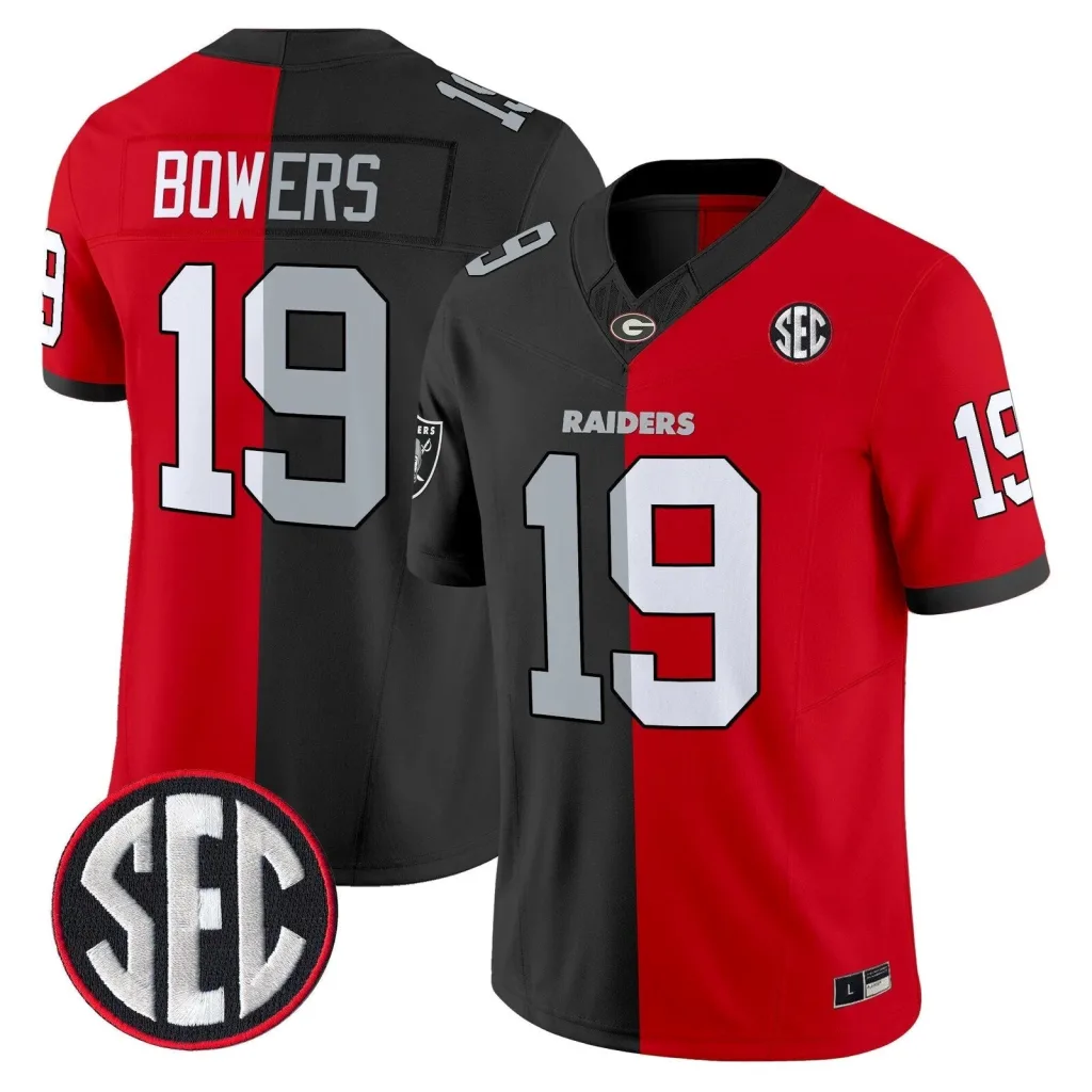 Brock Bowers Georgia Bulldogs Split Black and Red Football Jersey Brock Bowers Georgia Bulldogs Split Black and Red Football Jersey