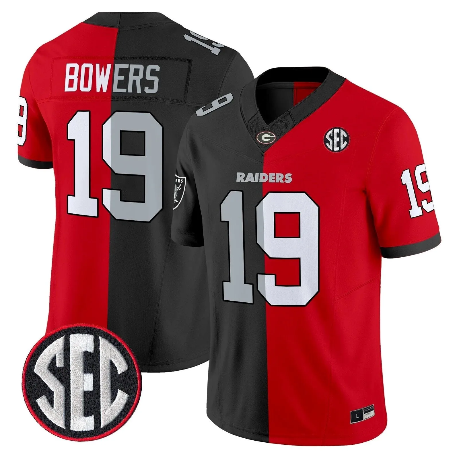 Brock Bowers Georgia Bulldogs Split Black and Red Football Jersey 2 Brock Bowers Georgia Bulldogs Split Black and Red Football Jersey
