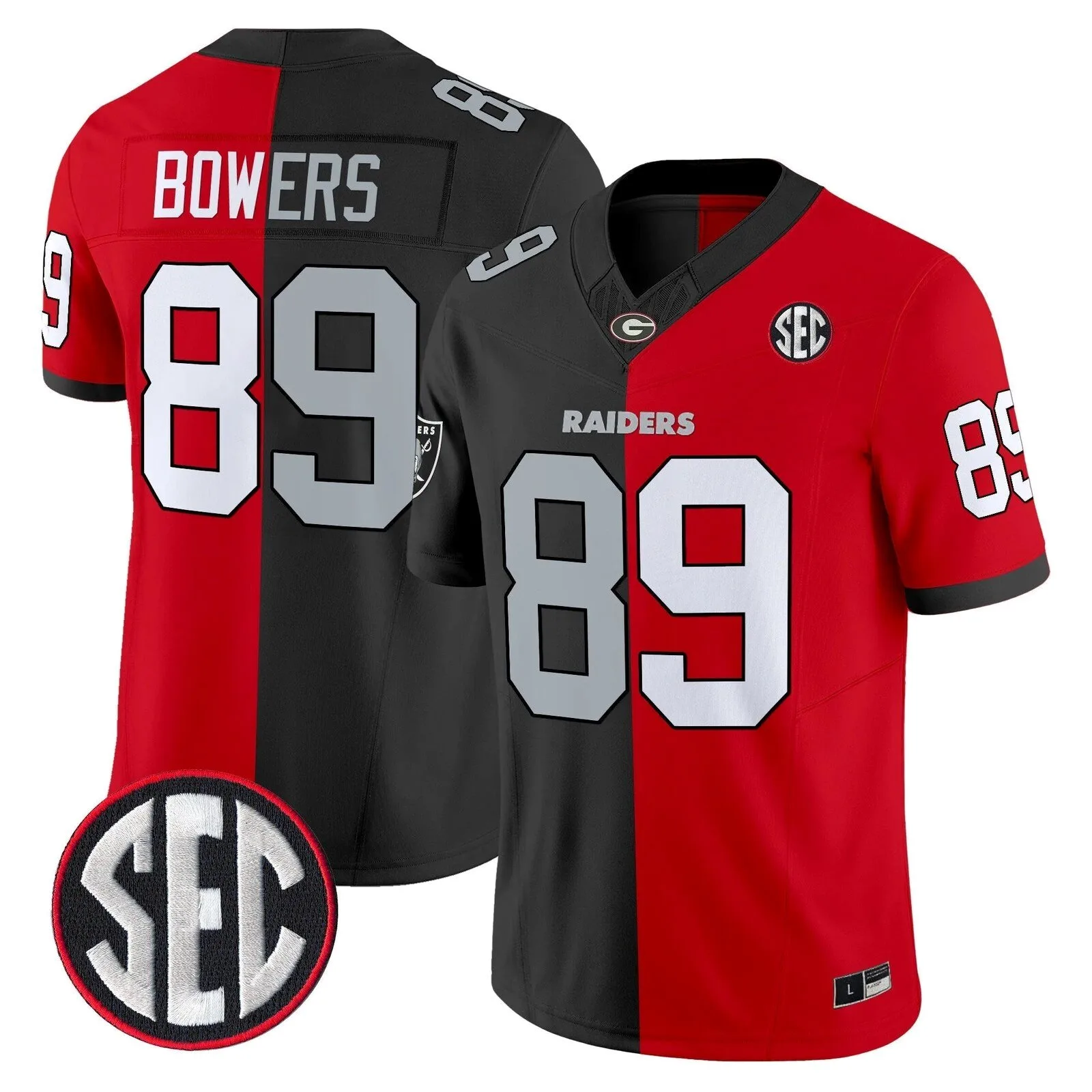Brock Bowers Georgia Bulldogs Split Black and Red Football Jersey 3 Brock Bowers Georgia Bulldogs Split Black and Red Football Jersey