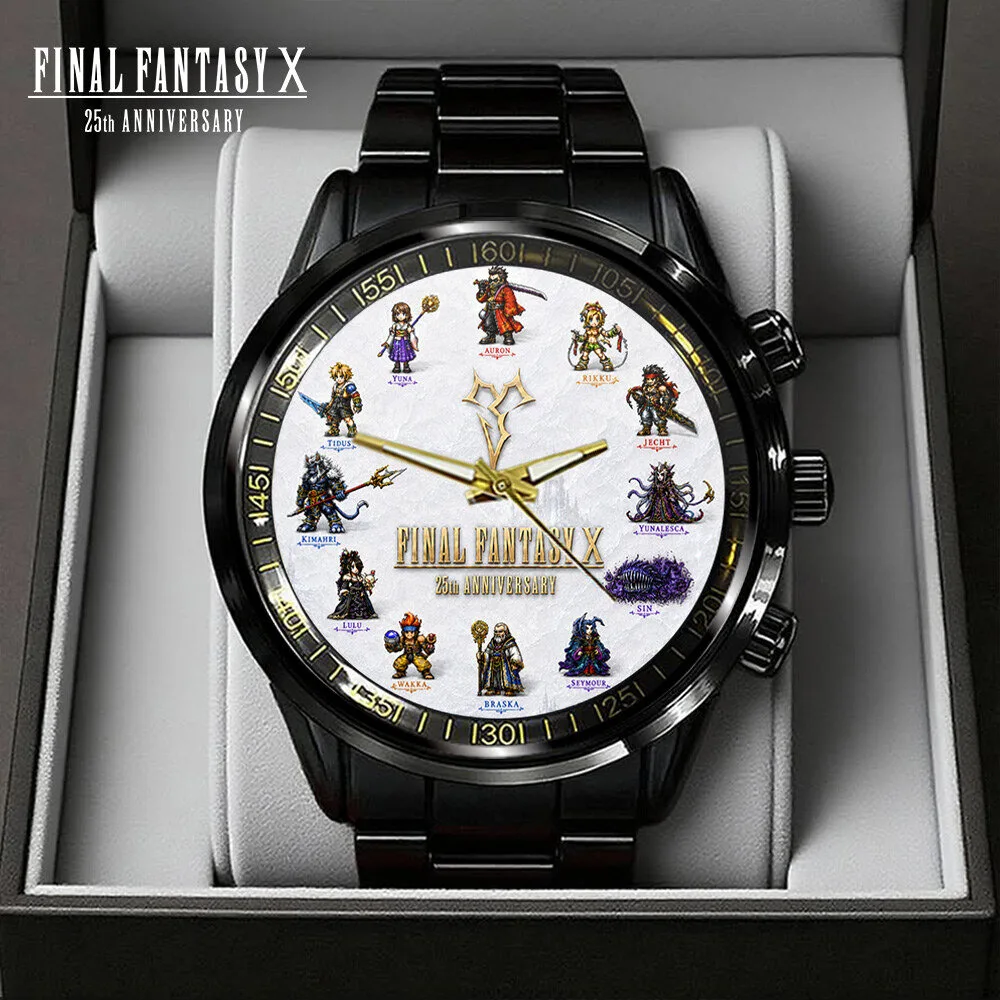 Final Fantasy X 25th Anniversary Black Stainless Steel Watch with Characters
