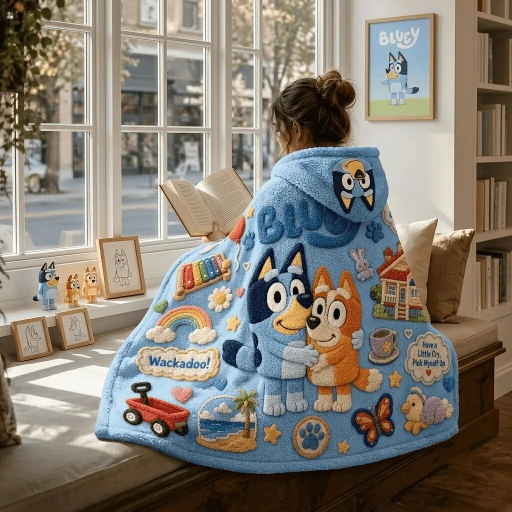 Bluey And Bingo Cartoon Characters Kids Wearable Hooded Blanket 4 Bluey And Bingo Cartoon Characters Kids Wearable Hooded Blanket