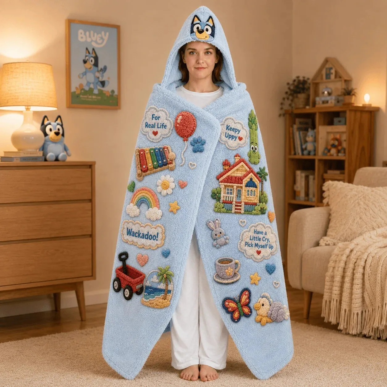 Bluey And Bingo Cartoon Characters Kids Wearable Hooded Blanket 5 Bluey And Bingo Cartoon Characters Kids Wearable Hooded Blanket