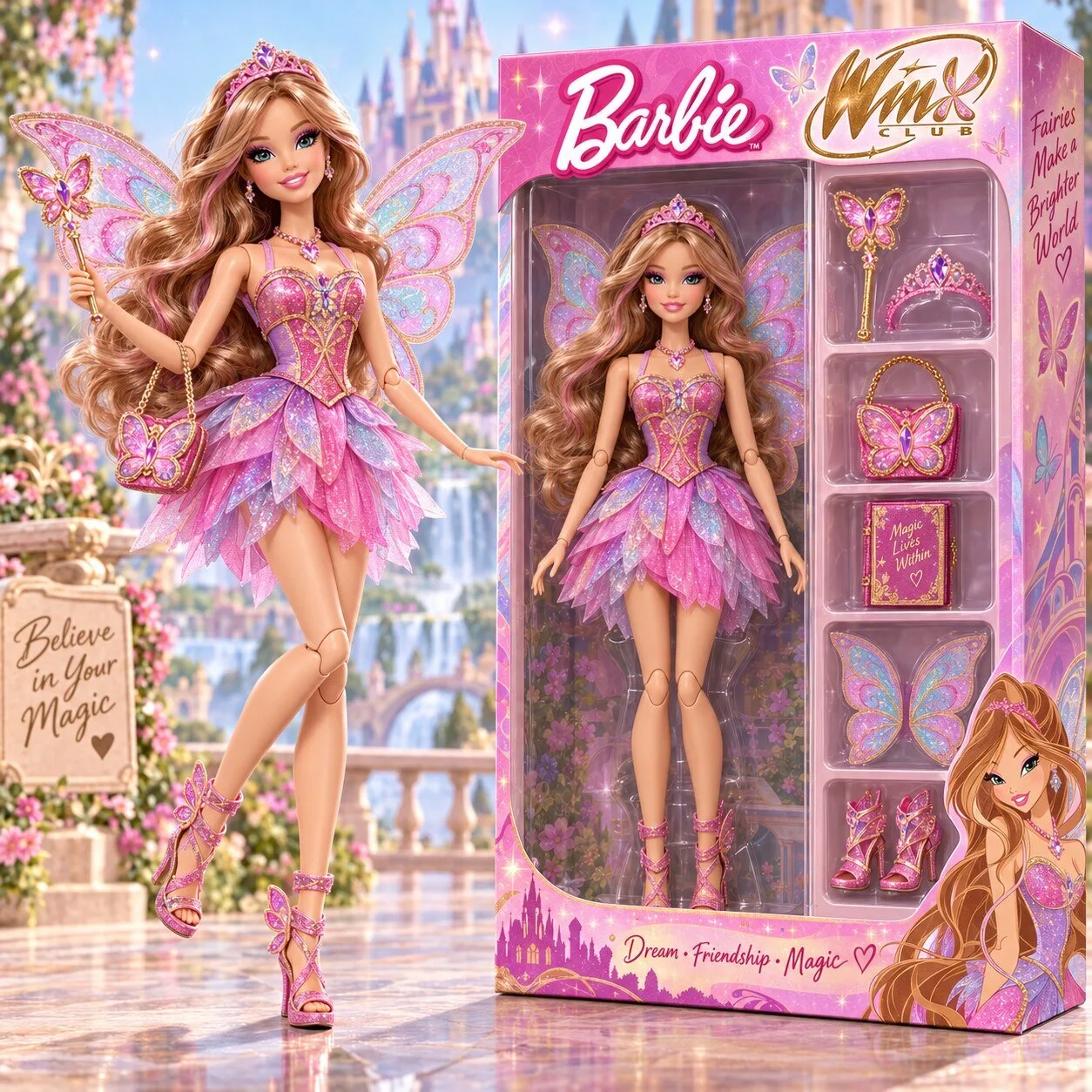 Barbie Winx Club Flora Fairy Doll with Accessories and Sparkly Wings 1 Barbie Winx Club Flora Fairy Doll with Accessories and Sparkly Wings