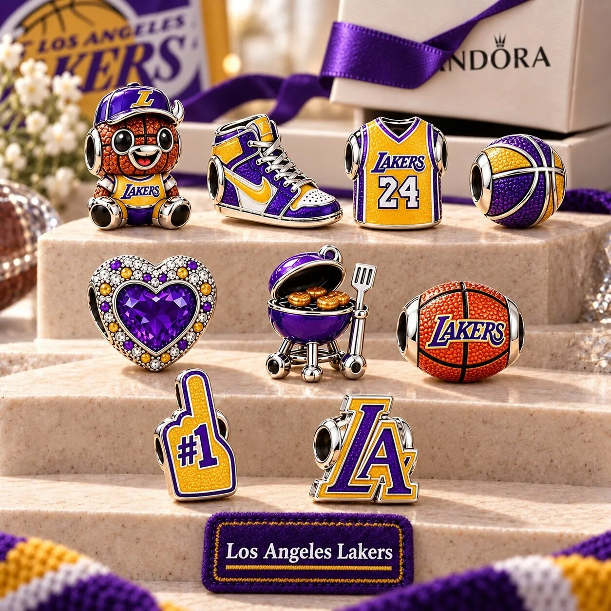 Los Angeles Lakers Basketball Team Charm Bracelet Set