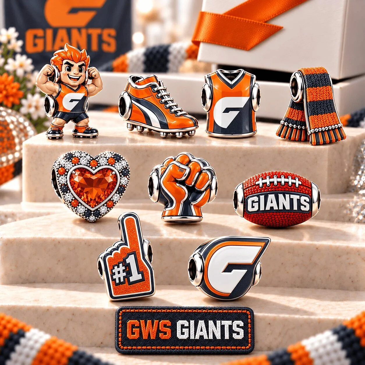 Charm Bracelet Set for Greater Western Sydney Giants Football Club 1 Charm Bracelet Set for Greater Western Sydney Giants Football Club