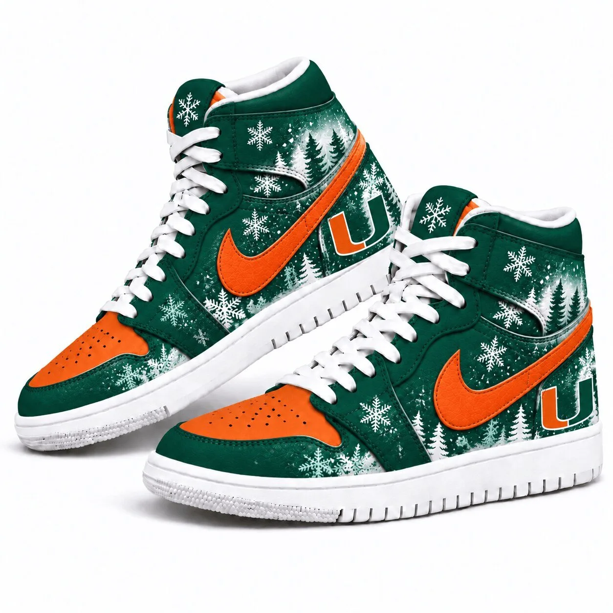 Miami Hurricanes Winter Snow Christmas Tree Pattern High-Top Sneakers