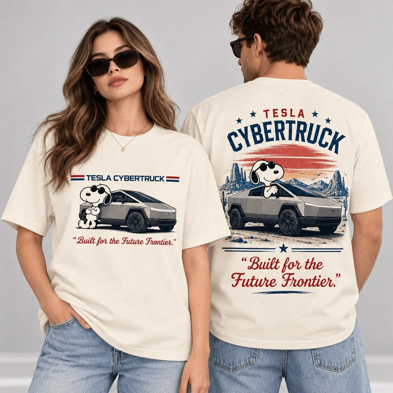 Snoopy Driving Tesla Cybertruck Built for Future Frontier T-Shirt
