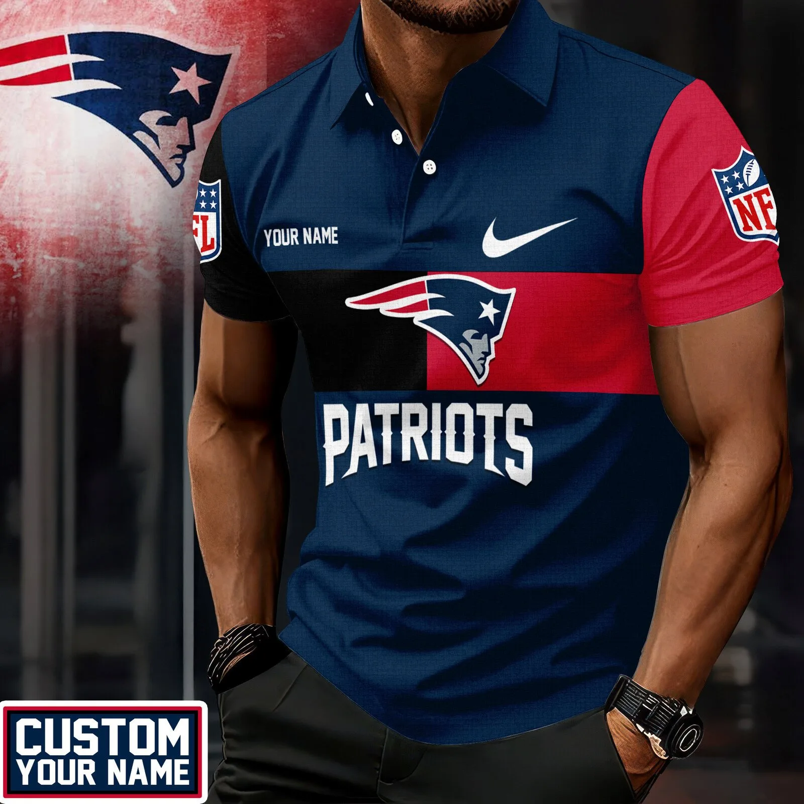New England Patriots NFL Fan Gift Polo Shirt for Men with Custom Name