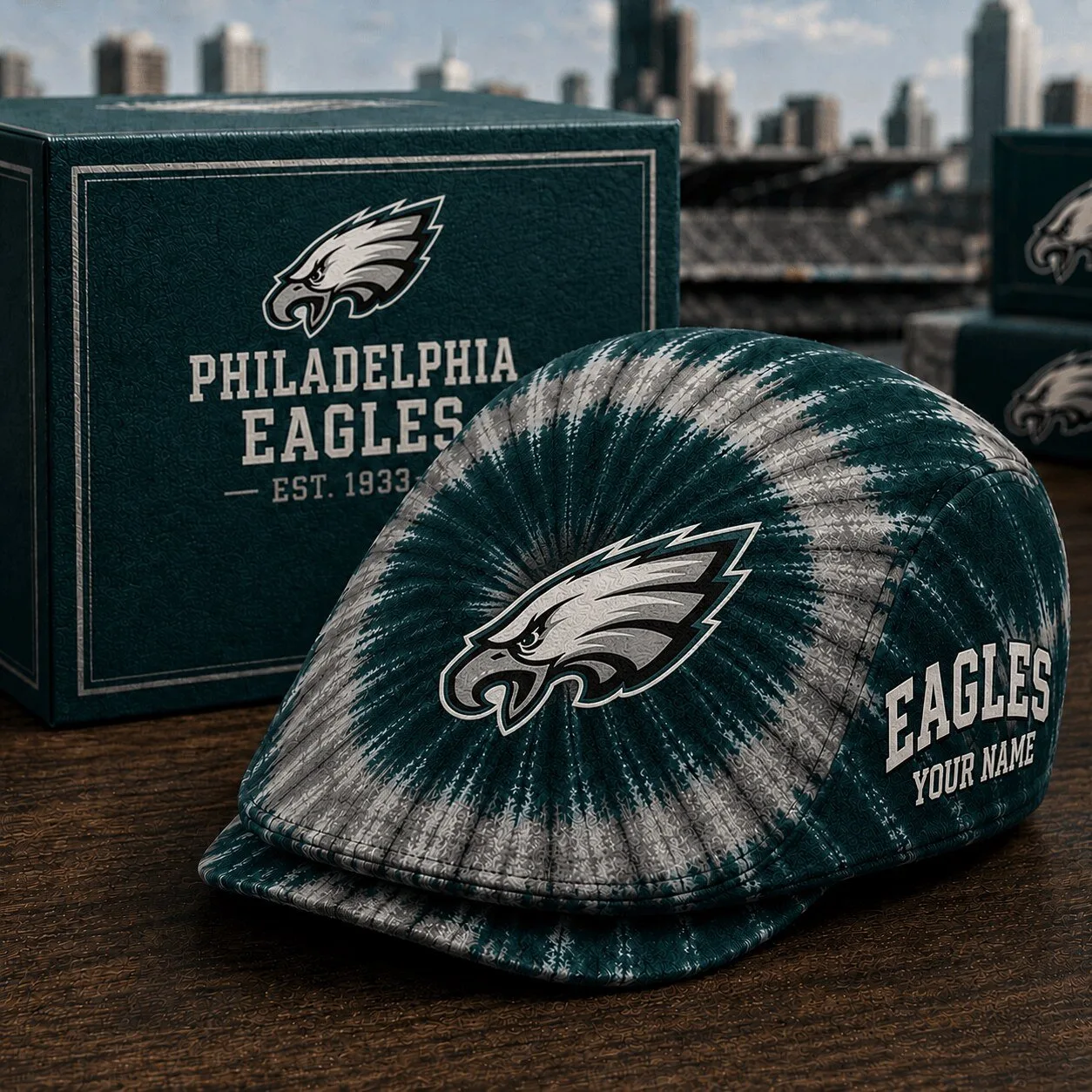 Philadelphia Eagles Fan Tie-Dye Personalized Flat Cap Hat