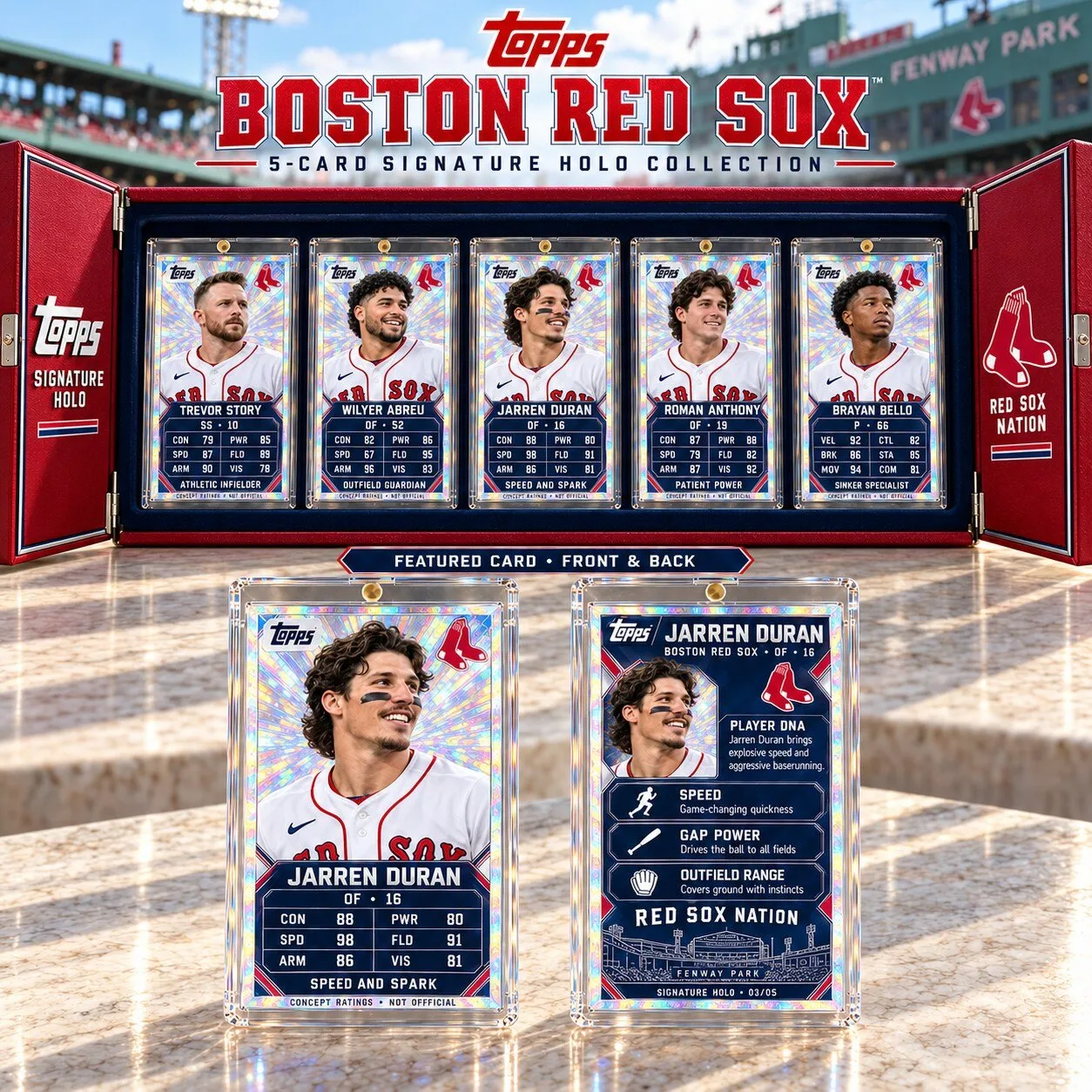 Boston Red Sox Topps 5-Card Signature Holo Collection Baseball Card Set