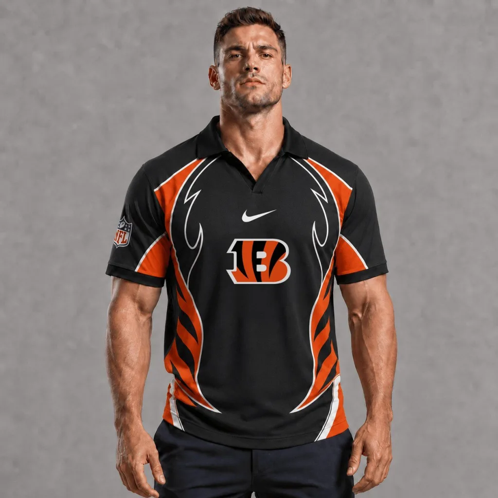 Cincinnati Bengals National Football League Team Black Polo Shirt Cincinnati Bengals National Football League Team Black Polo Shirt