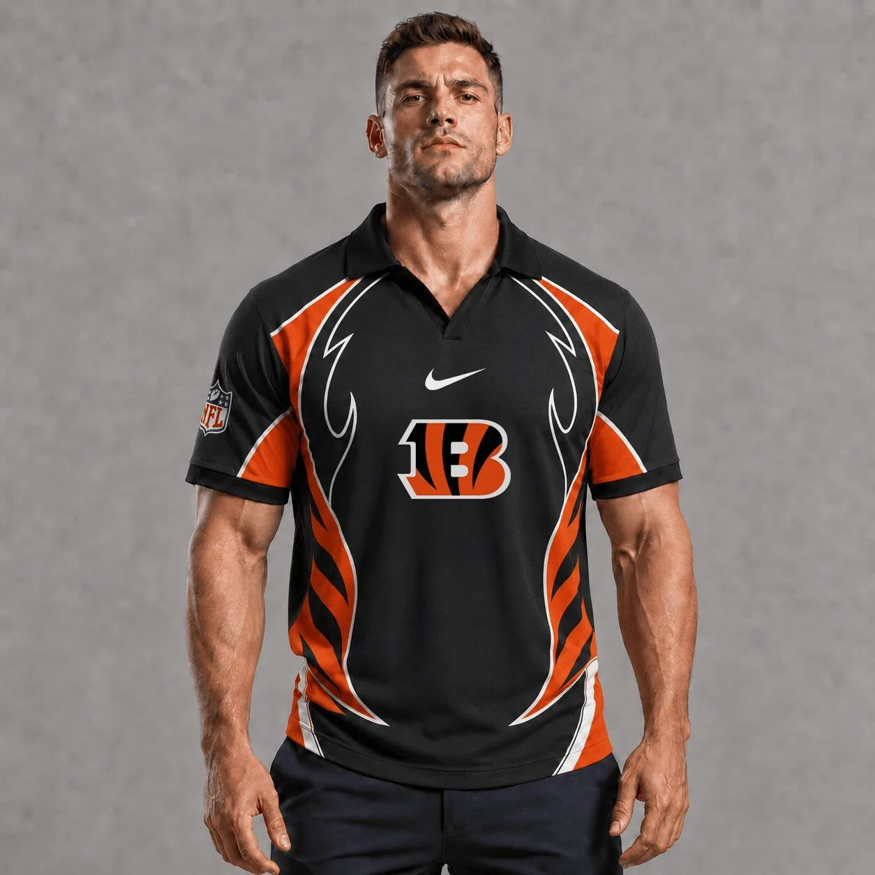 Cincinnati Bengals National Football League Team Black Polo Shirt