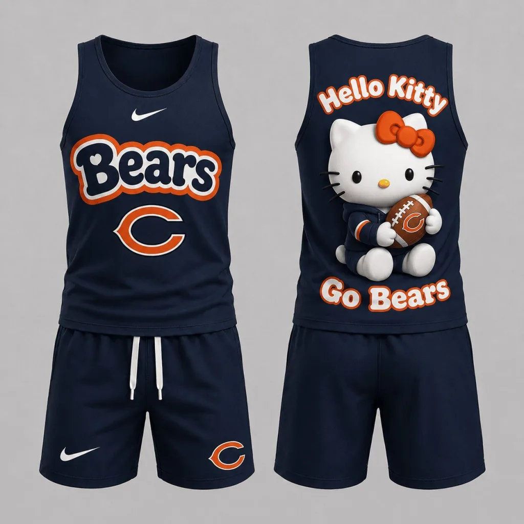 Chicago Bears Hello Kitty Football Fan Tank Top and Shorts Set Chicago Bears Hello Kitty Football Fan Tank Top and Shorts Set