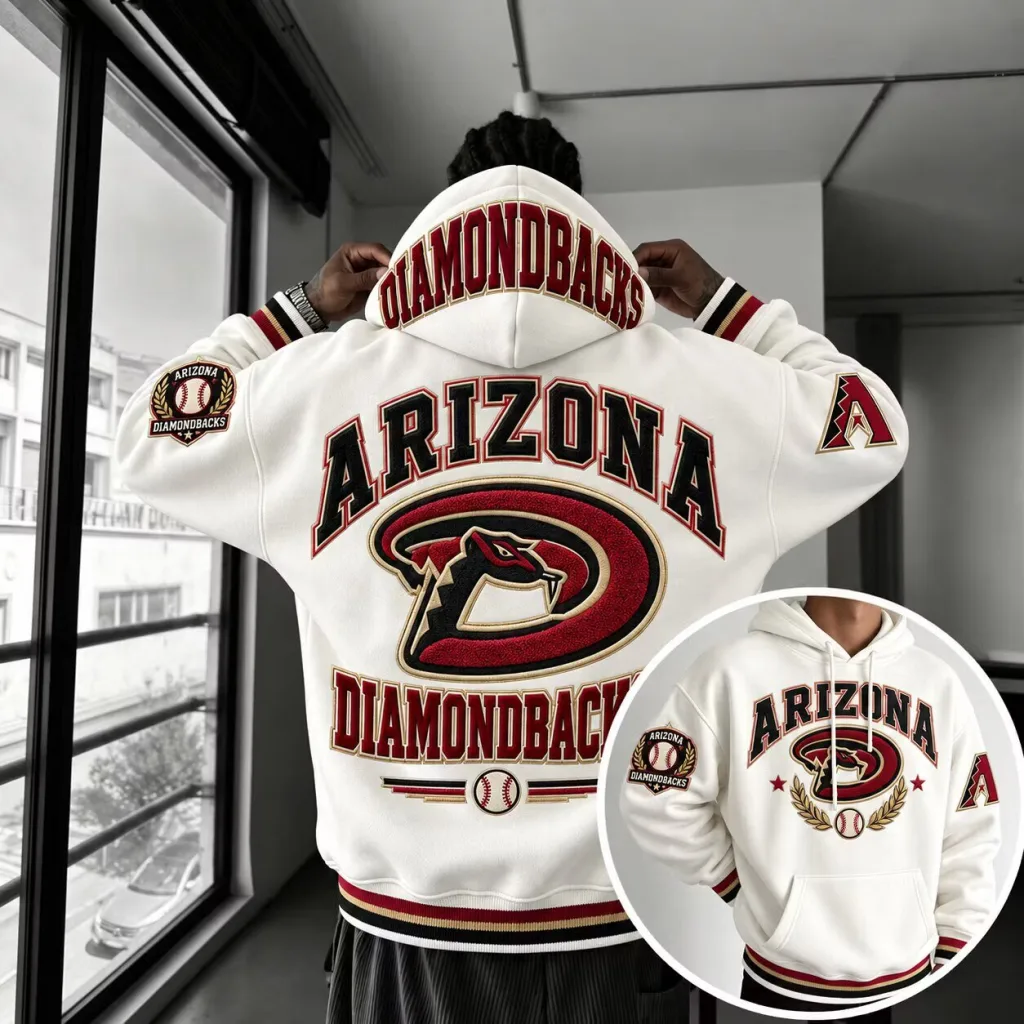 Arizona Diamondbacks Baseball Team Logo Embroidered White Unisex Hoodie Arizona Diamondbacks Baseball Team Logo Embroidered White Unisex Hoodie