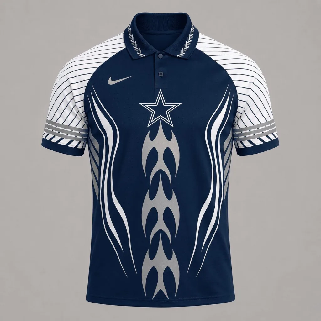 Dallas Cowboys NFL Flame Stripe Athletic Polo Shirt Dallas Cowboys NFL Flame Stripe Athletic Polo Shirt