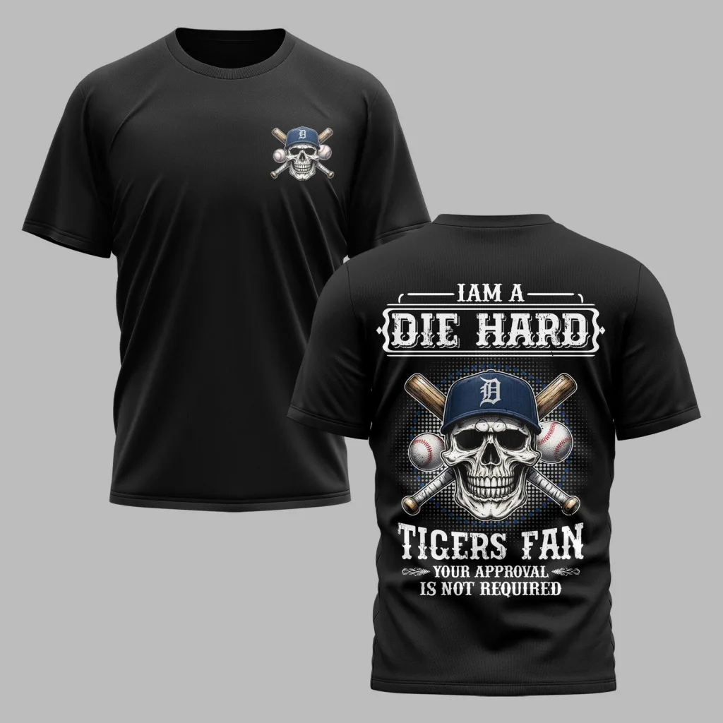 Detroit Tigers Shirt Die Hard Tigers Fan Skull Baseball T-Shirt Detroit Tigers Shirt Die Hard Tigers Fan Skull Baseball T-Shirt
