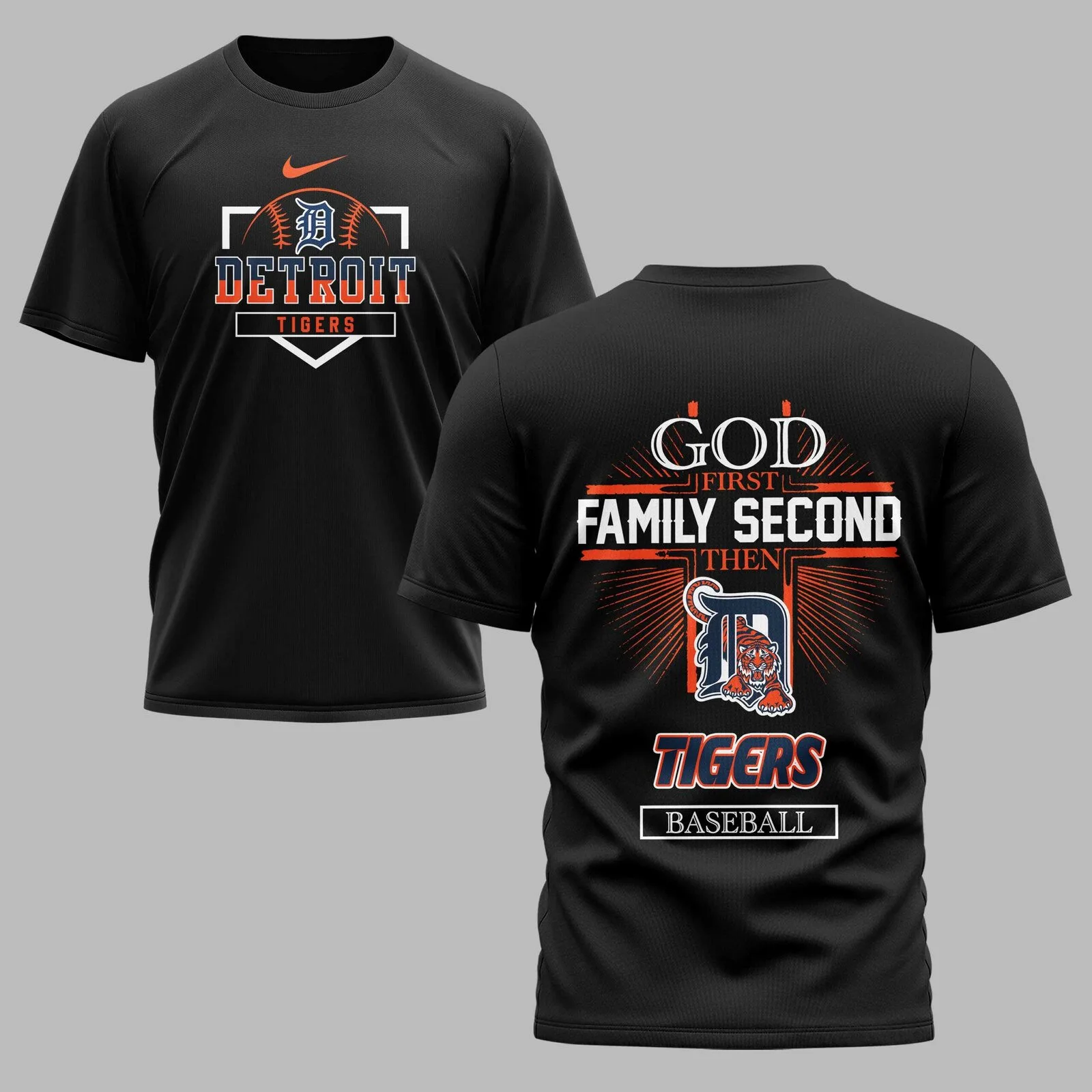 Detroit Tigers God Family First Baseball Fan T-Shirt
