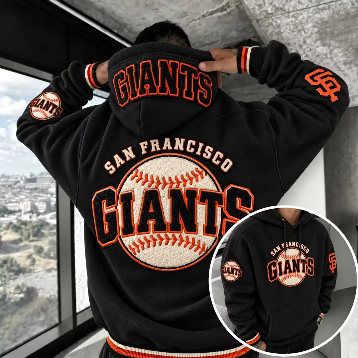 San Francisco Giants Baseball Team Embroidered Black Hoodie