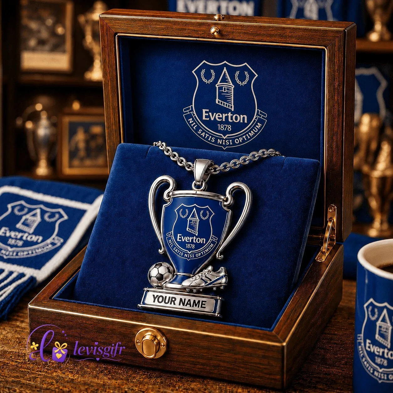 Everton Football Club Trophy Pendant Necklace with Personalized Nameplate