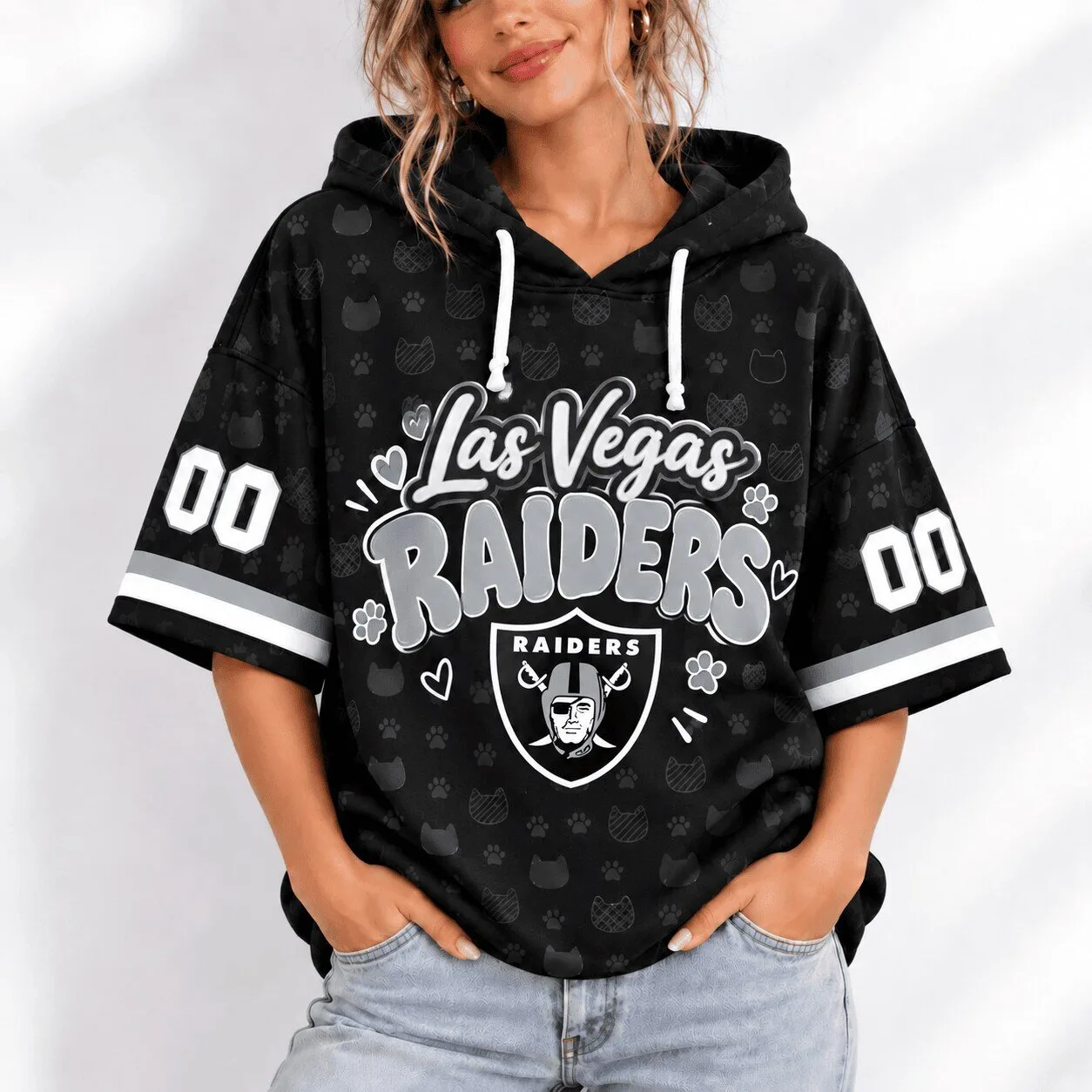 Women's Short Sleeve Hoodie Featuring Las Vegas Raiders Football Team 1 women s short sleeve hoodie featuring las vegas raiders football team featured