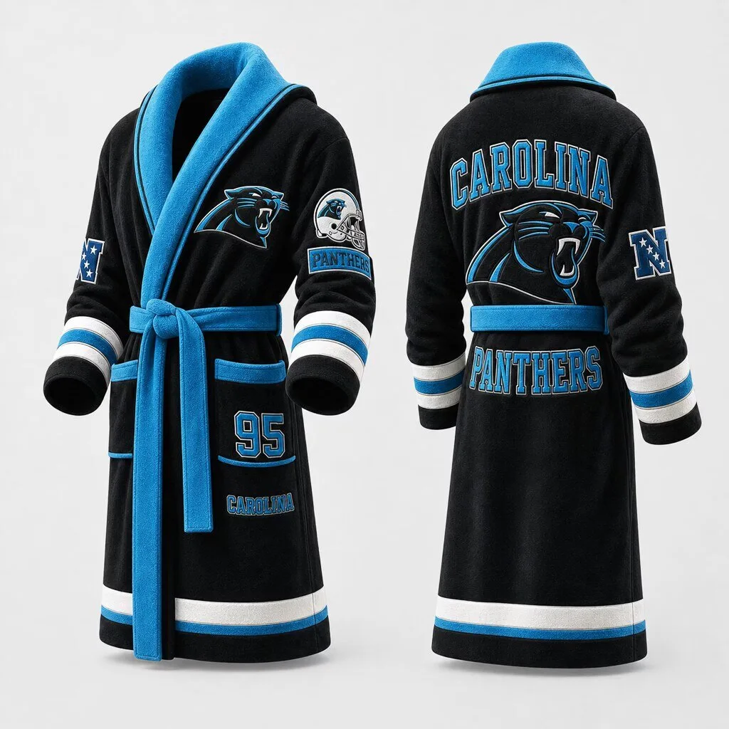 Carolina Panthers Football Team Logo Black Plush Bathrobe