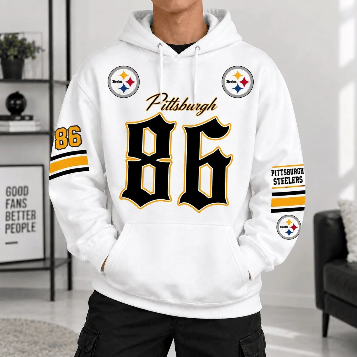 Pittsburgh Steelers Football Team White Number 86 NFL Fan Hoodie