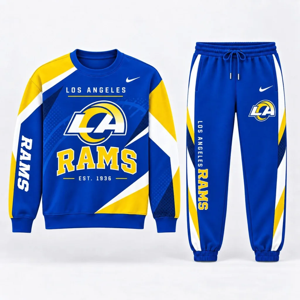 Los Angeles Rams Football Team Royal Blue and Yellow Sweatshirt and Jogger Set Los Angeles Rams Football Team Royal Blue and Yellow Sweatshirt and Jogger Set