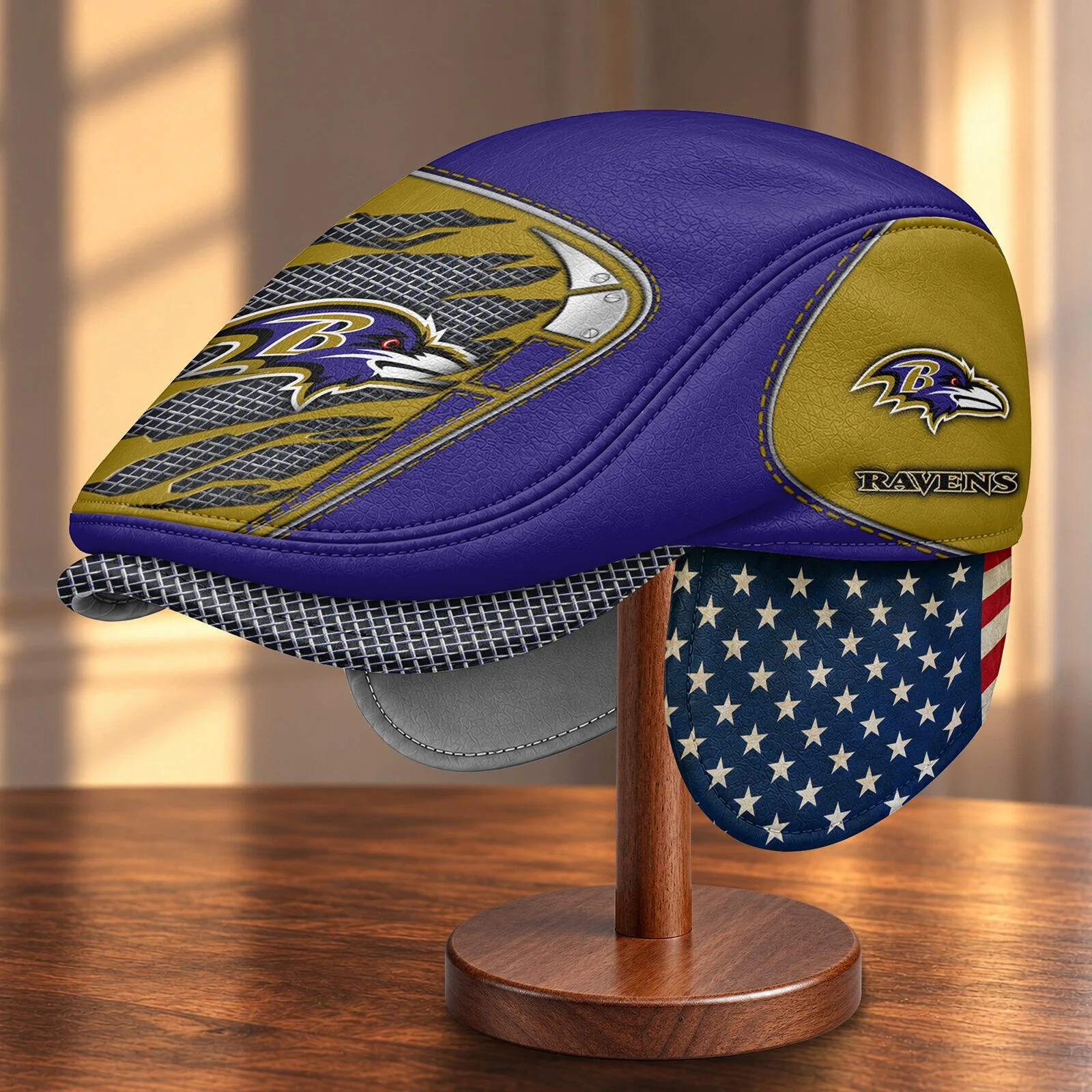 Baltimore Ravens NFL Football Team Logo Flat Cap Hat with Foldable Ear Flaps