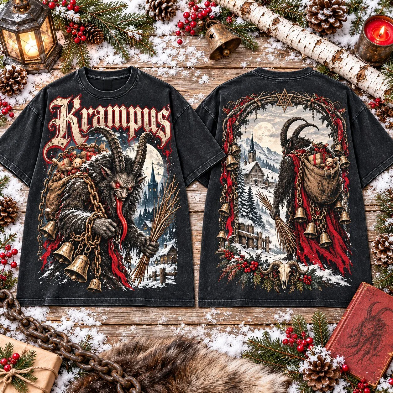 Krampus Dark Christmas Nightmare Demon Horror Holiday Graphic T-Shirt