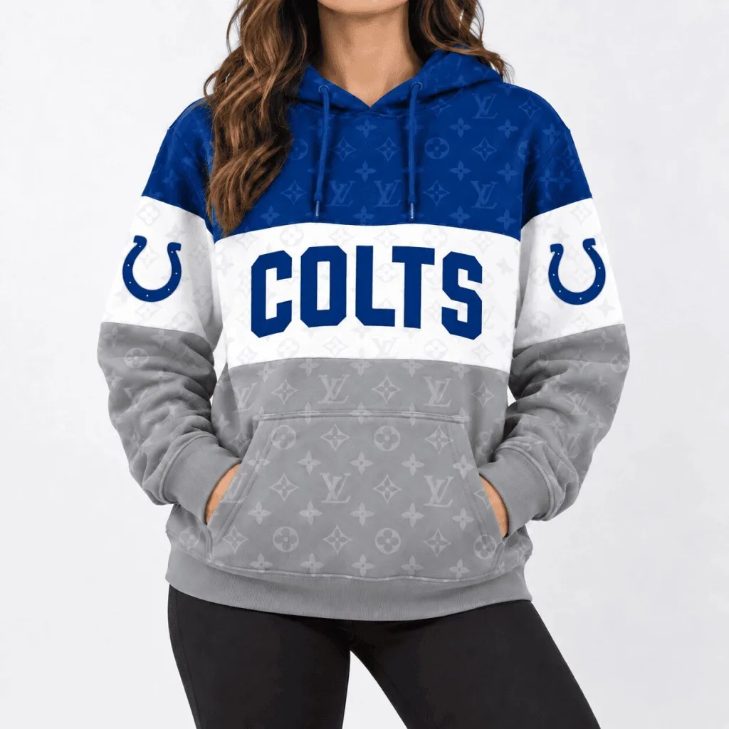 Indianapolis Colts National Football League Team Logo Blue and Gray Hoodie Indianapolis Colts National Football League Team Logo Blue and Gray Hoodie