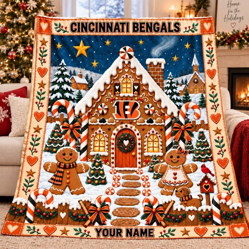 Cincinnati Bengals Christmas Gingerbread House Holiday Fleece Blanket Cincinnati Bengals Christmas Gingerbread House Holiday Fleece Blanket