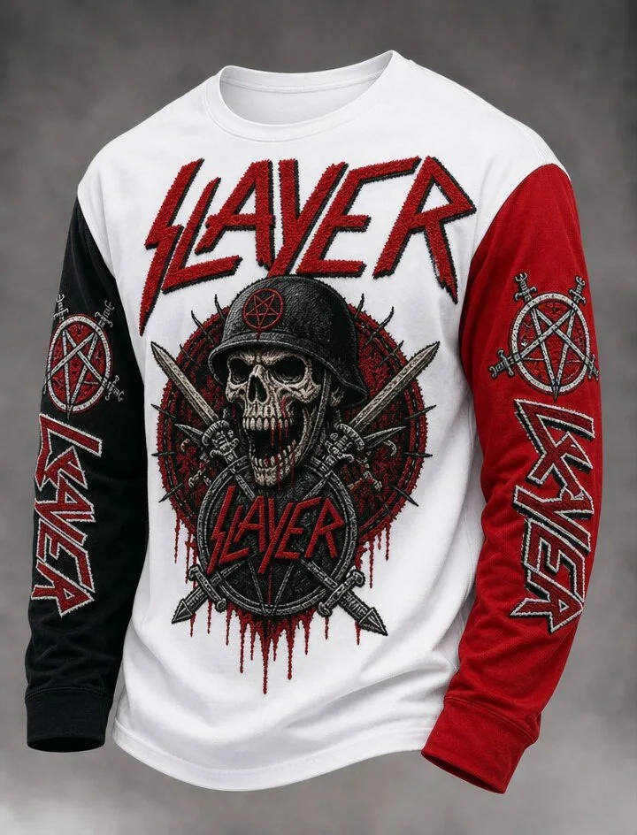 Slayer Heavy Metal Band Skull Graphic Print Long Sleeve Shirt