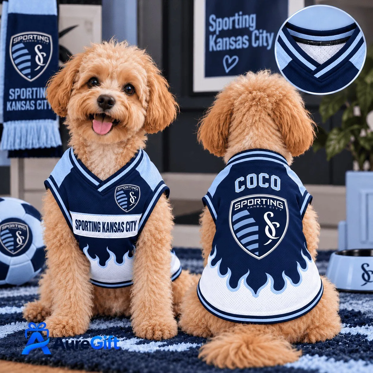 Sporting Kansas City Personalized Pet Dog Cat V-Neck Football Jersey 1 Sporting Kansas City Personalized Pet Dog Cat V-Neck Football Jersey