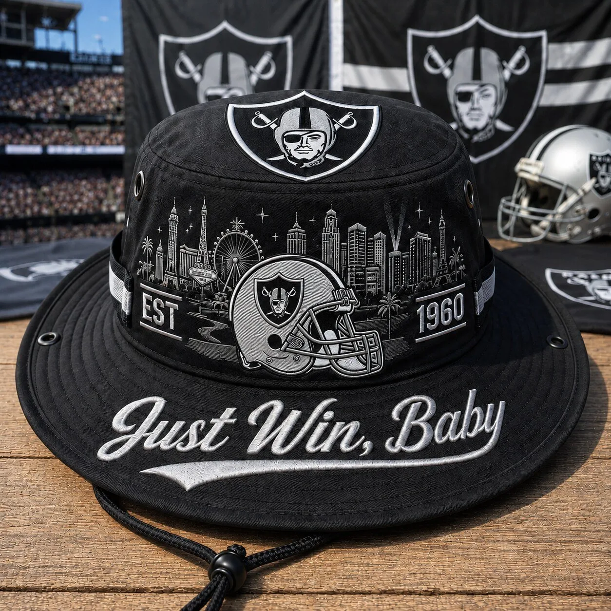 Las Vegas Raiders Just Win Baby Football Team Boonie Hat