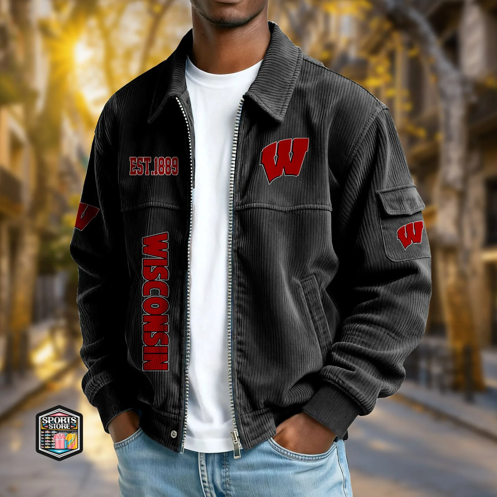 Wisconsin Badgers Corduroy Jacket with Embroidered Logo and Established Date