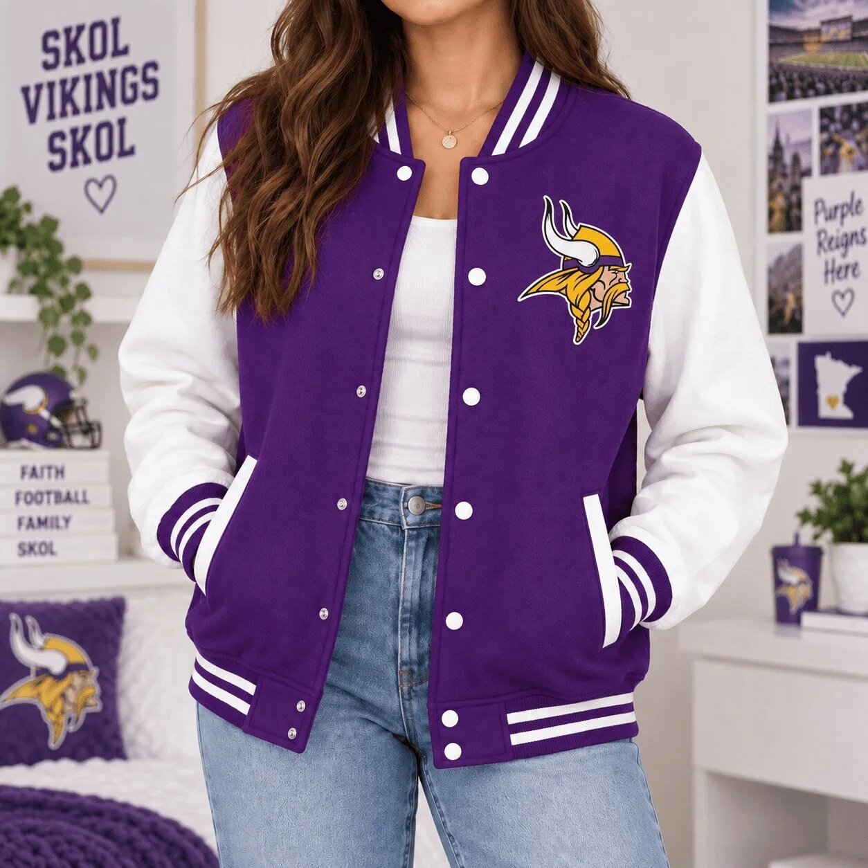 Minnesota Vikings National Football League Classic Varsity Bomber Jacket