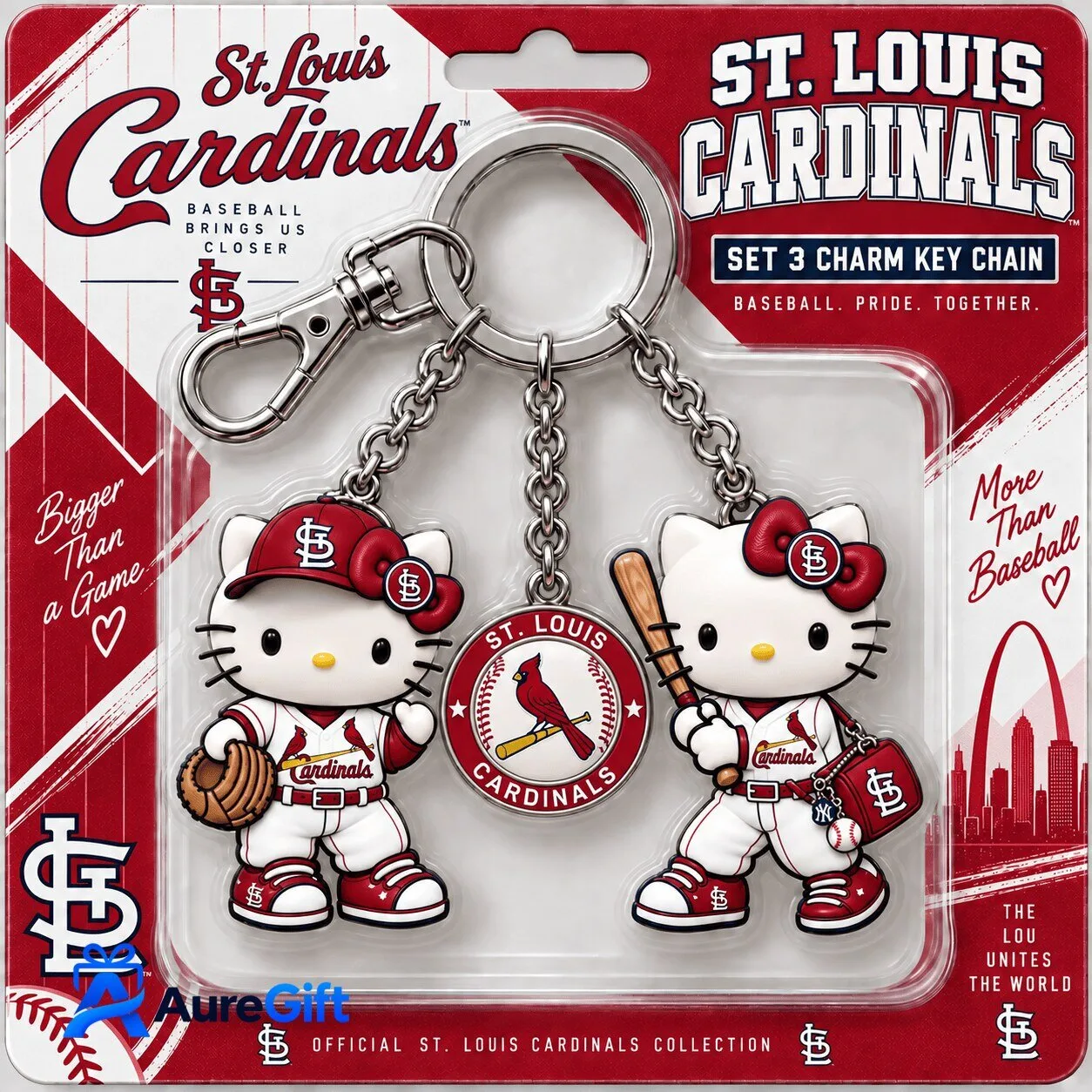St. Louis Cardinals Hello Kitty Baseball Charm Keychain Set