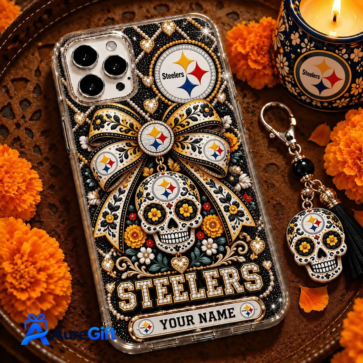 Pittsburgh Steelers Day of the Dead Sugar Skull Personalized Phone Case