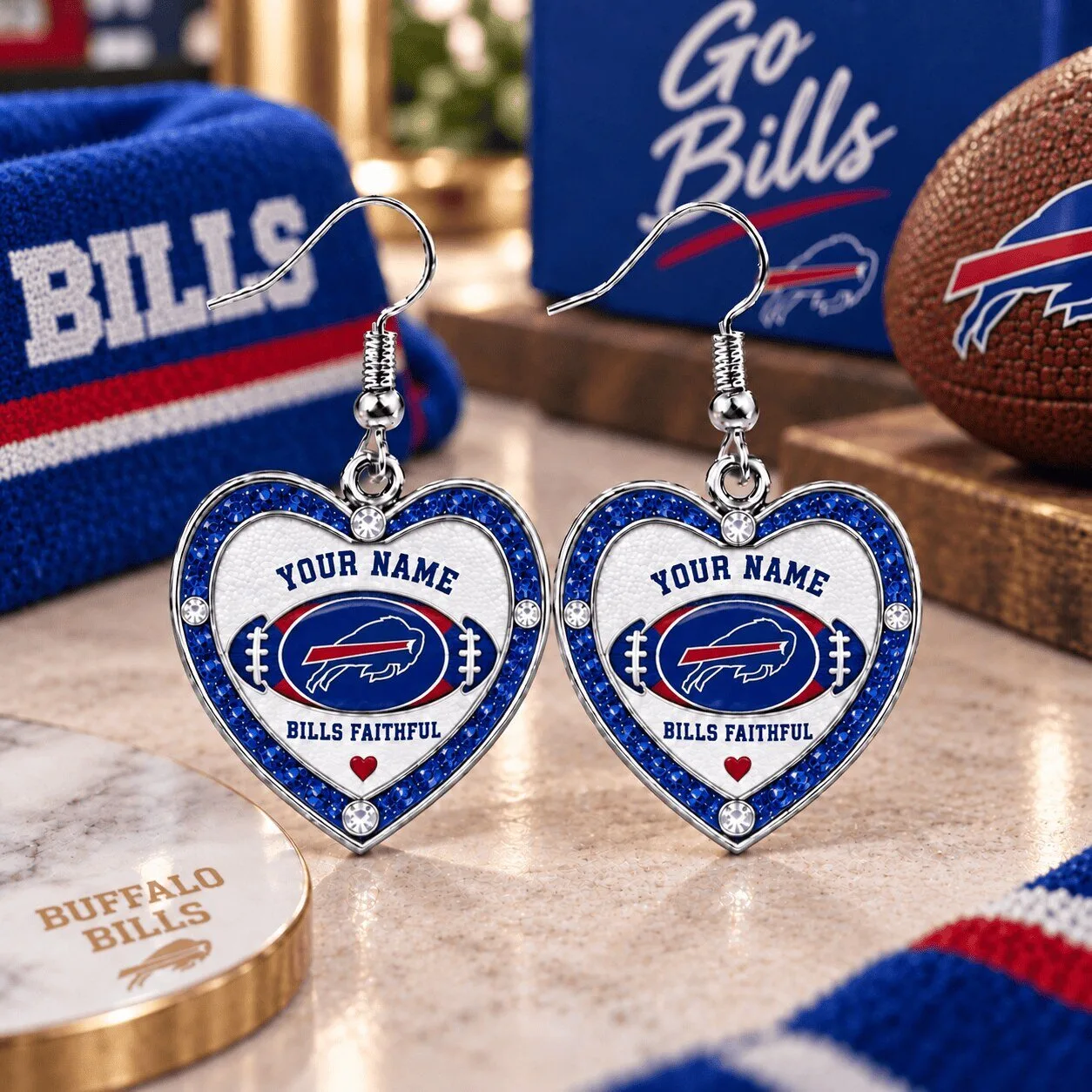 Buffalo Bills Heart Personalized Dangle Earrings For Women