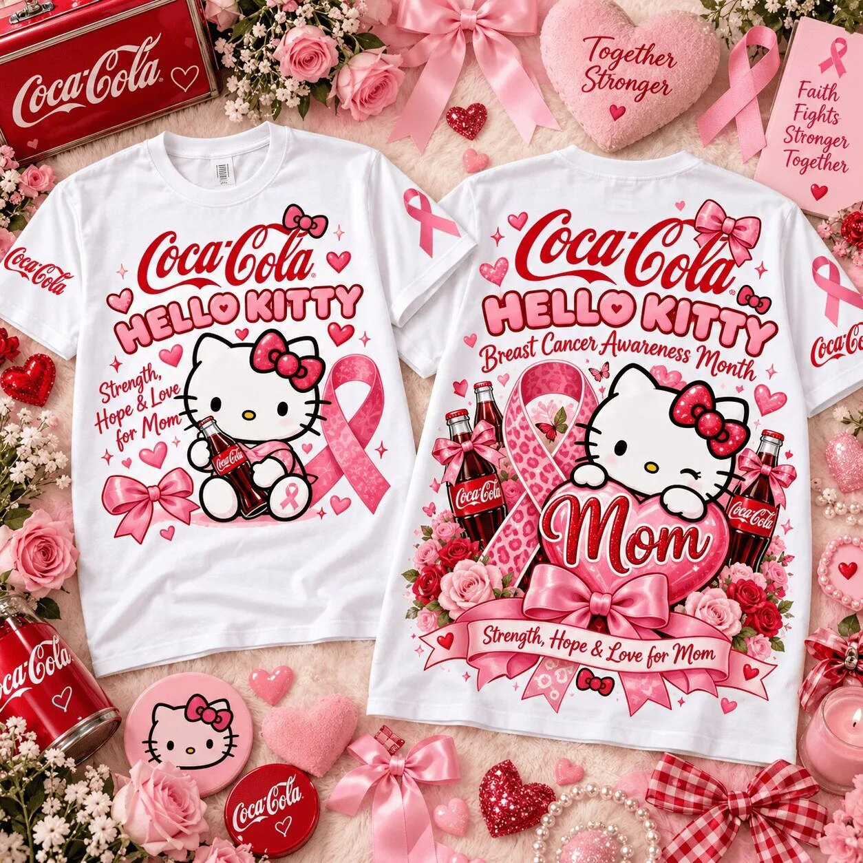 Hello Kitty Coca Cola Breast Cancer Awareness Month Mom T-Shirt
