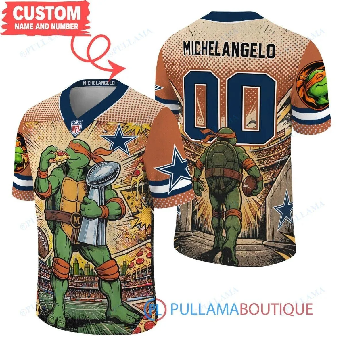 Dallas Cowboys Michelangelo Teenage Mutant Ninja Turtles Super Bowl Football Jersey