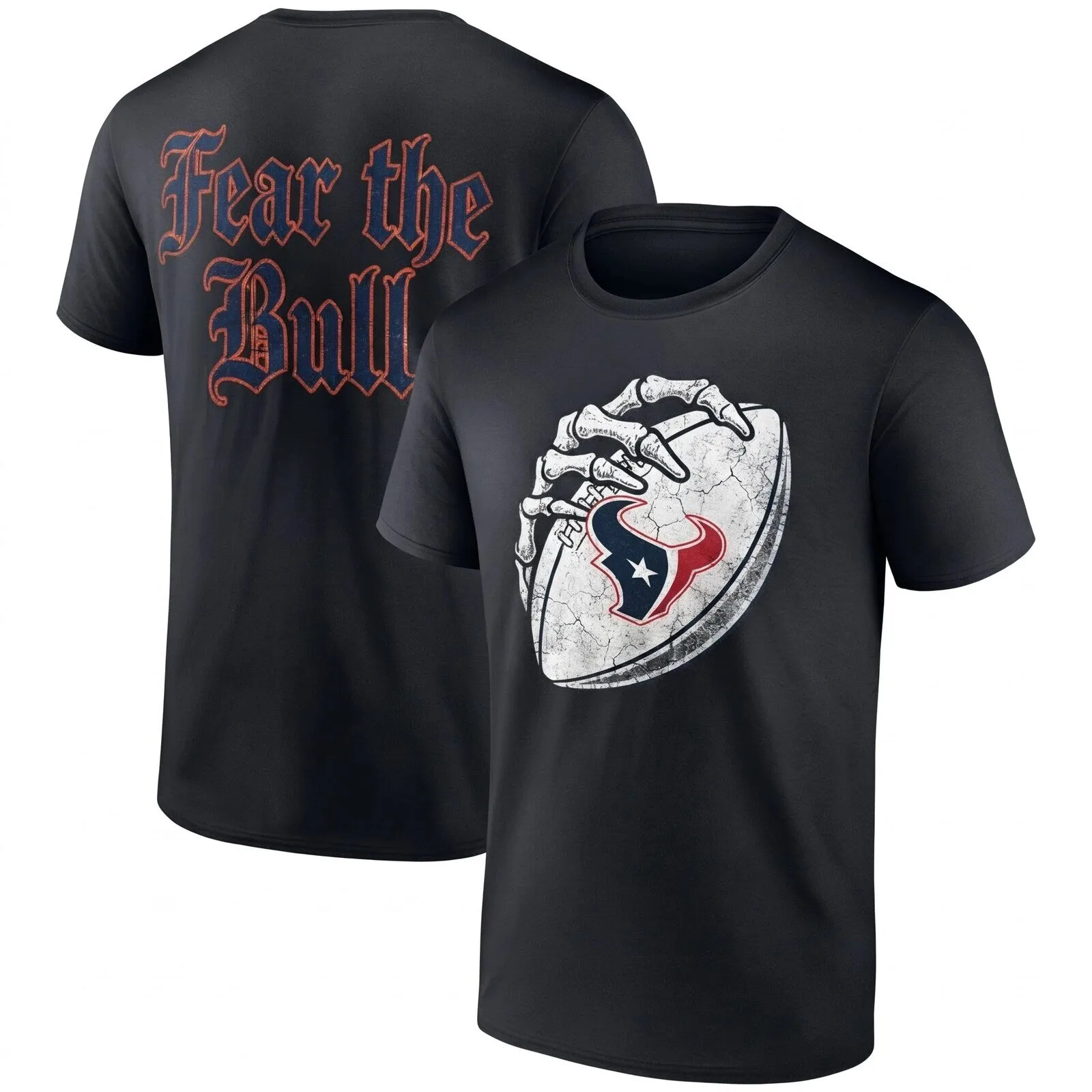 Houston Texans Halloween Fear The Bull Skeleton Football T-Shirt