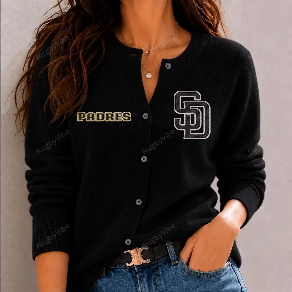 San Diego Padres MLB Baseball Team Logo Black Cardigan Sweater