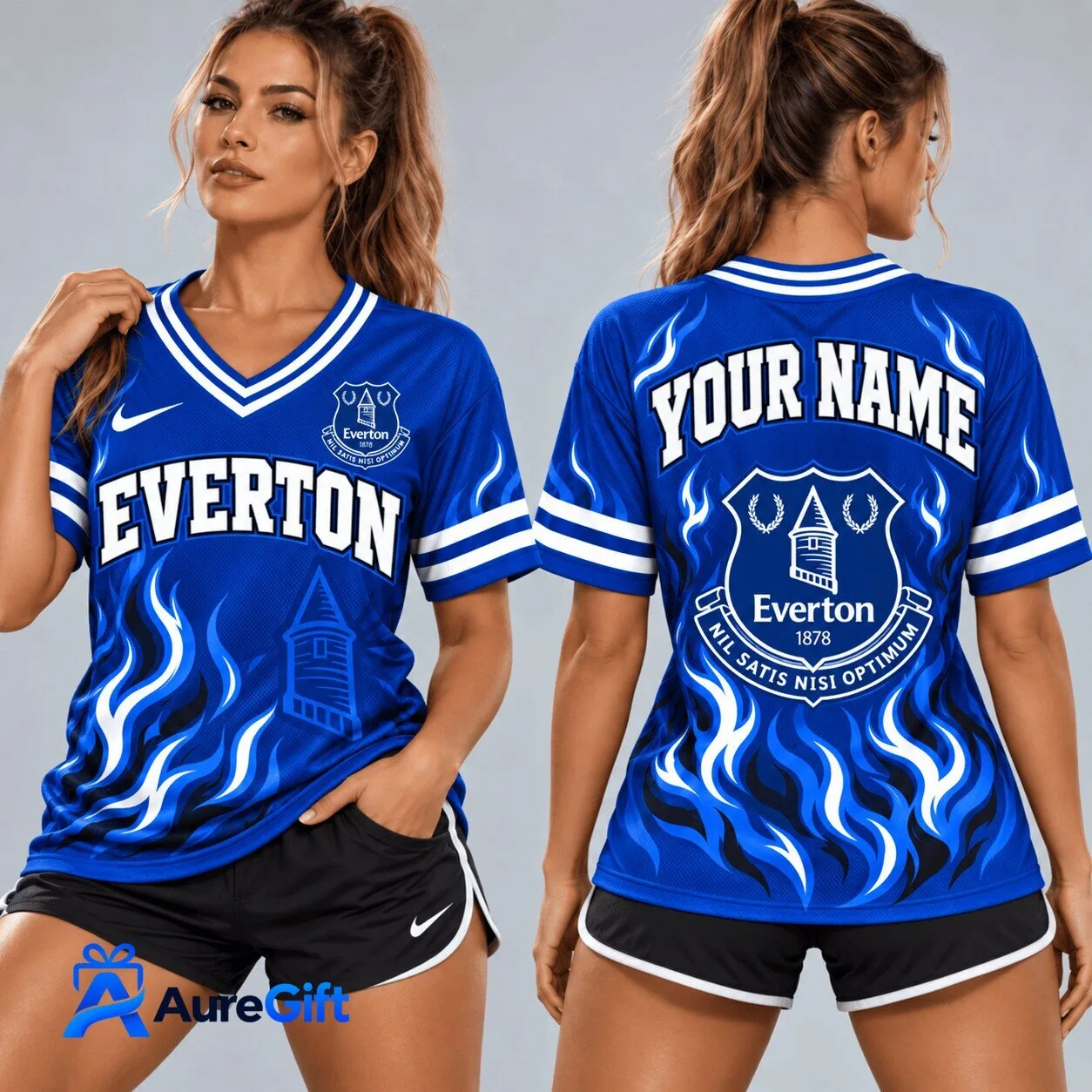 Everton Football Club Personalized Blue Flames V-Neck Soccer Jersey 1 Everton Football Club Personalized Blue Flames V-Neck Soccer Jersey