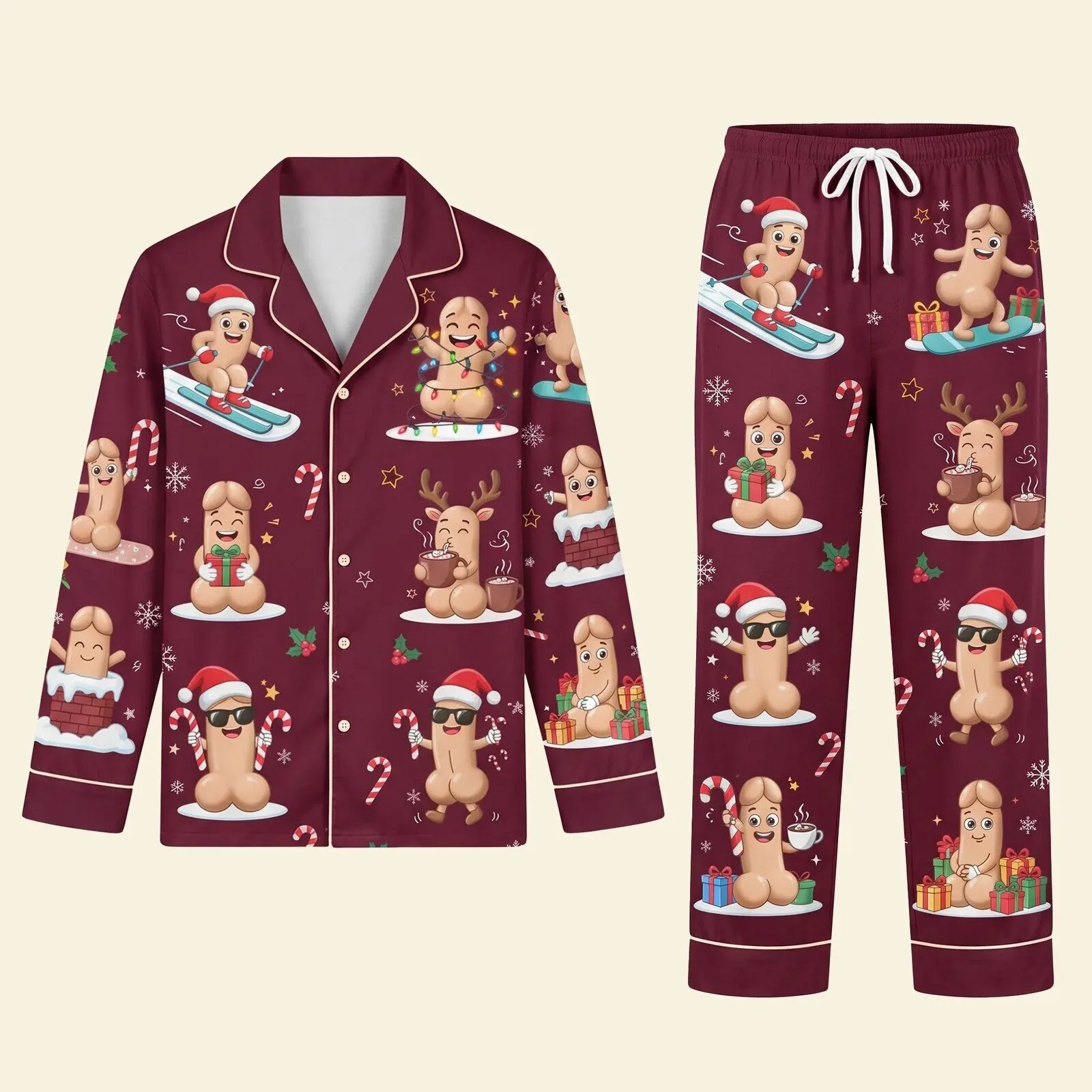 Funny Christmas Dick Character Pajama Set for Adults, Holiday Matching Sleepwear 7 Funny Christmas Dick Character Pajama Set for Adults, Holiday Matching Sleepwear