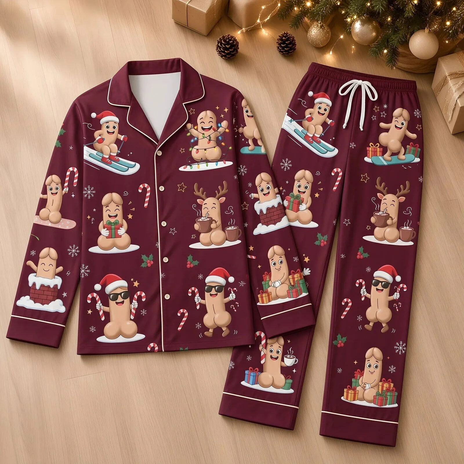 Funny Christmas Dick Character Pajama Set for Adults, Holiday Matching Sleepwear 8 Funny Christmas Dick Character Pajama Set for Adults, Holiday Matching Sleepwear